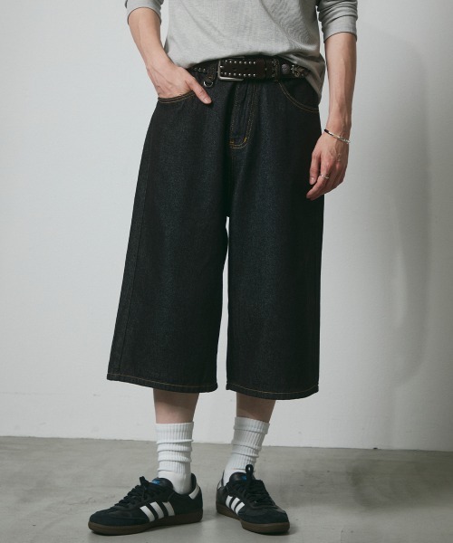 DAZE（デイズ）の「デニム ワイドハーフパンツ（デニムパンツ・メンズ・ブラック系/ダークブルー・SMALL/MEDIUM/LARGE/X-LARGE）」の15枚目の写真