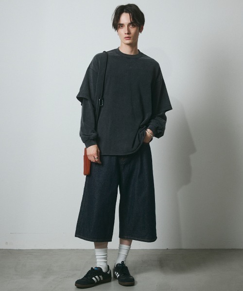 DAZE（デイズ）の「デニム ワイドハーフパンツ（デニムパンツ・メンズ・ブラック系/ダークブルー・SMALL/MEDIUM/LARGE/X-LARGE）」の12枚目の写真