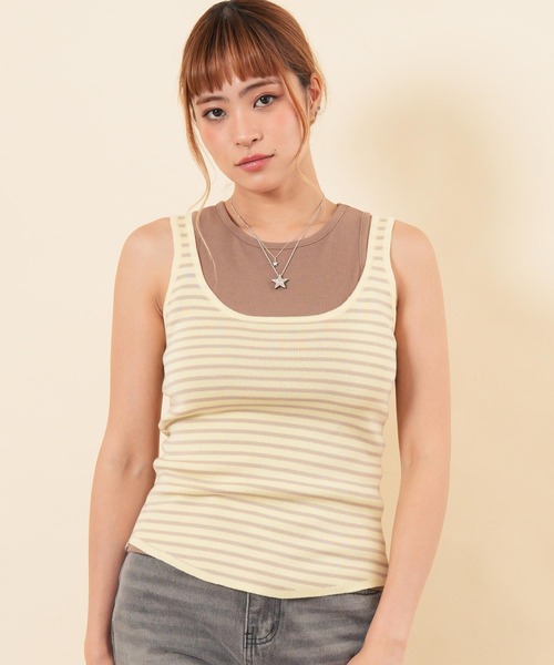 anap mimpi(アナップミンピ)の「ボーダーニットタンクトップ(タンクトップ・レディース・ダークグレー/イエロー/ホワイト・F)」の15枚目の写真