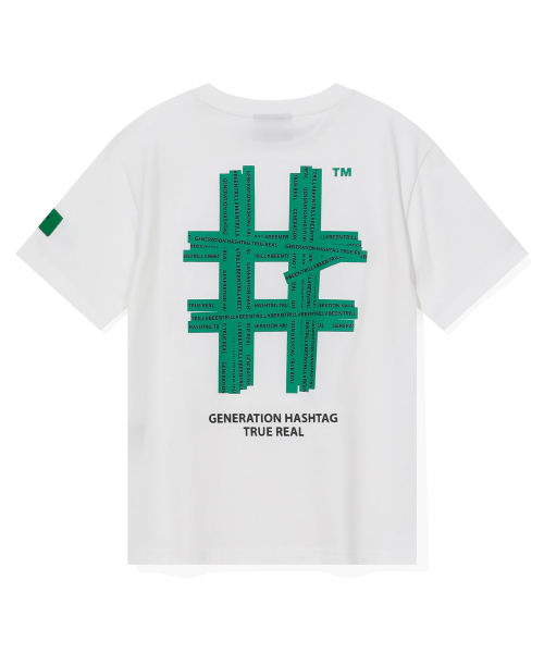 BEENTRILL(ビントリル)の「ウィメンズグリーンテーピングハッシュタグ半袖Tシャツ(オフホワイト)(Tシャツ/カットソー・レディース・その他・X-SMALL/SMALL)」の1枚目の写真