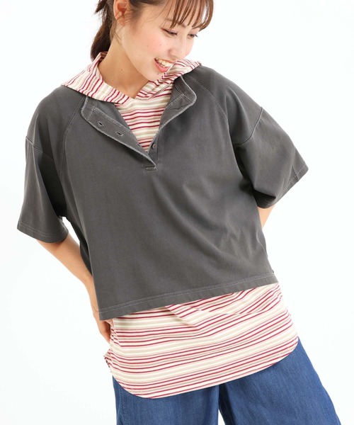 HEART MARKET(ハートマーケット)の「マルチボーダーフードノースリチュニック(Tシャツ/カットソー・レディース・ベージュ/サックスブルー/ピンク/イエロー/ネイビー・FREE)」の5枚目の写真
