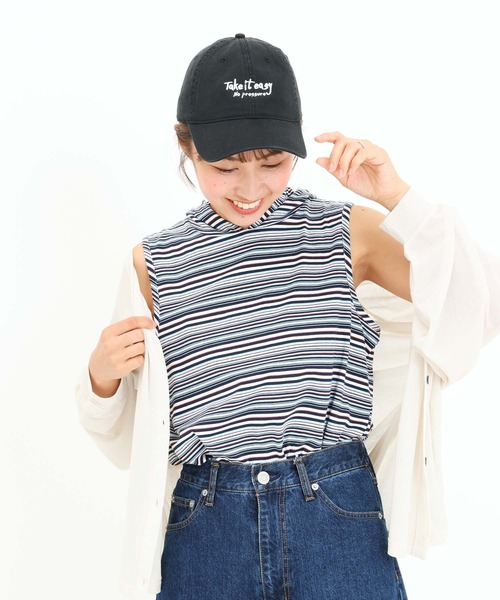 HEART MARKET(ハートマーケット)の「マルチボーダーフードノースリチュニック(Tシャツ/カットソー・レディース・ベージュ/サックスブルー/ピンク/イエロー/ネイビー・FREE)」の7枚目の写真