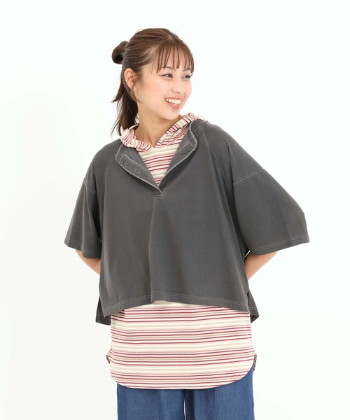 HEART MARKET(ハートマーケット)の「マルチボーダーフードノースリチュニック(Tシャツ/カットソー・レディース・ベージュ/サックスブルー/ピンク/イエロー/ネイビー・FREE)」の18枚目の写真