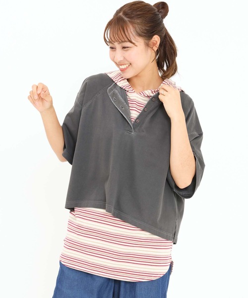 HEART MARKET(ハートマーケット)の「マルチボーダーフードノースリチュニック(Tシャツ/カットソー・レディース・ベージュ/サックスブルー/ピンク/イエロー/ネイビー・FREE)」の20枚目の写真