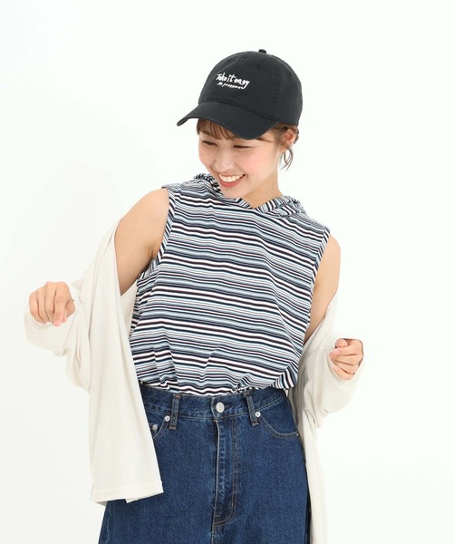 HEART MARKET(ハートマーケット)の「マルチボーダーフードノースリチュニック(Tシャツ/カットソー・レディース・ベージュ/サックスブルー/ピンク/イエロー/ネイビー・FREE)」の8枚目の写真
