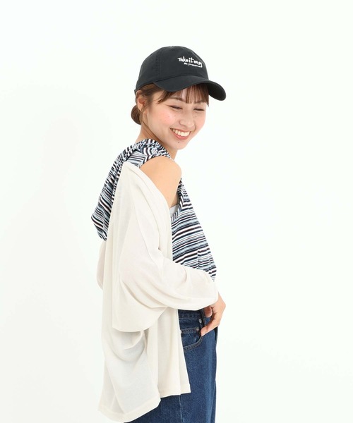 HEART MARKET(ハートマーケット)の「マルチボーダーフードノースリチュニック(Tシャツ/カットソー・レディース・ベージュ/サックスブルー/ピンク/イエロー/ネイビー・FREE)」の9枚目の写真