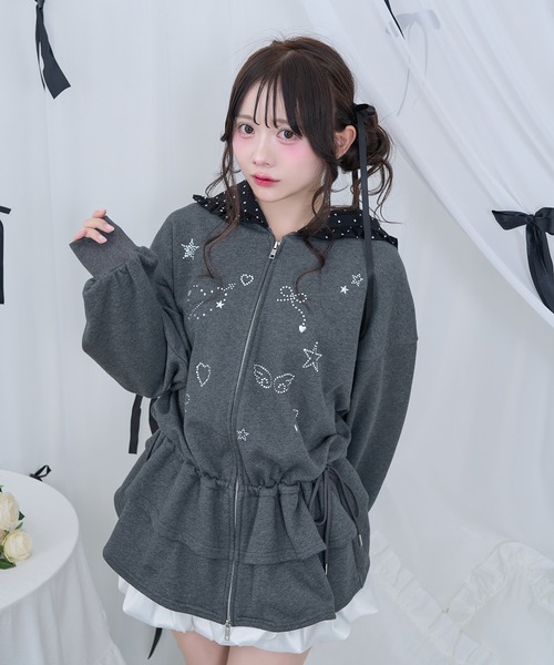 Honey Cinnamon（ハニーシナモン）の「ストーンモチーフペプラムパーカー（パーカー・レディース・ブラック/チャコール・FREE）」の2枚目の写真