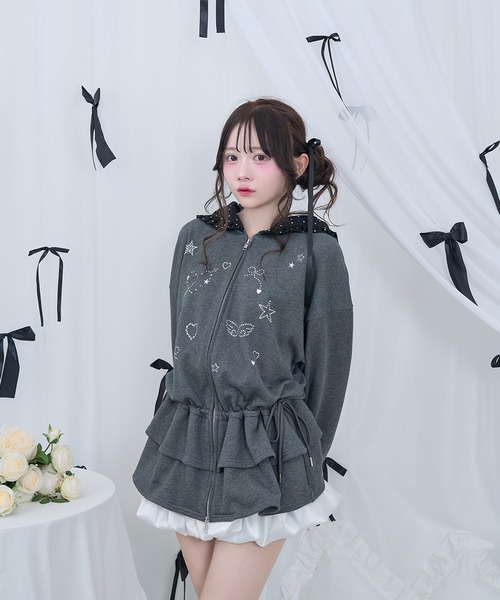 Honey Cinnamon（ハニーシナモン）の「ストーンモチーフペプラムパーカー（パーカー・レディース・ブラック/チャコール・FREE）」の6枚目の写真