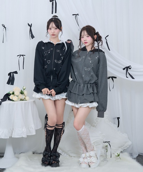 Honey Cinnamon（ハニーシナモン）の「ストーンモチーフペプラムパーカー（パーカー・レディース・ブラック/チャコール・FREE）」の5枚目の写真