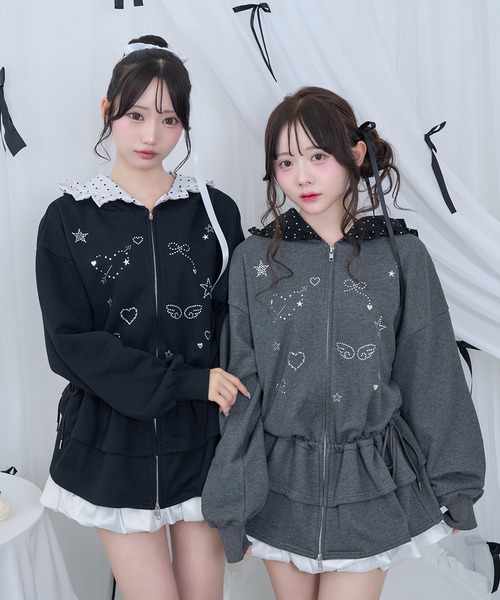 Honey Cinnamon（ハニーシナモン）の「ストーンモチーフペプラムパーカー（パーカー・レディース・ブラック/チャコール・FREE）」の4枚目の写真