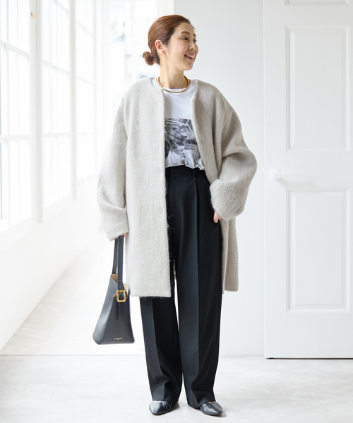 Spick & Span（スピックアンドスパン）の「ノーカラーコクーンシャギーコート（ノーカラーコート・レディース・ライトグレー/ブルー・38/36）」の3枚目の写真