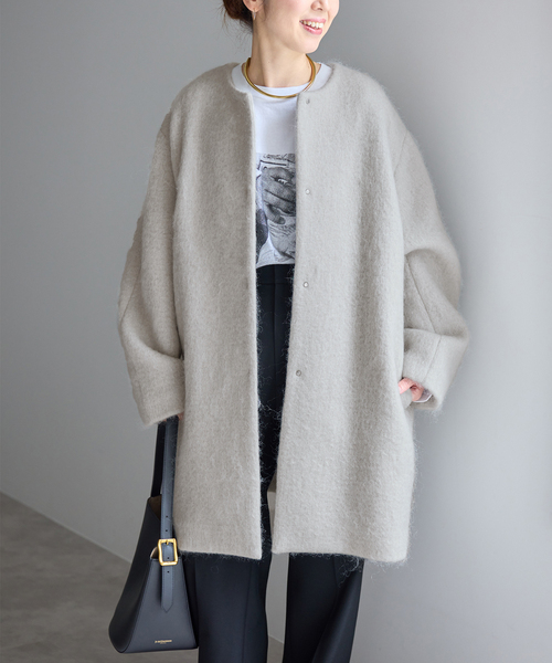 Spick & Span（スピックアンドスパン）の「ノーカラーコクーンシャギーコート（ノーカラーコート・レディース・ライトグレー/ブルー・38/36）」の5枚目の写真