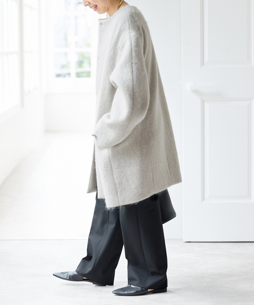 Spick & Span（スピックアンドスパン）の「ノーカラーコクーンシャギーコート（ノーカラーコート・レディース・ライトグレー/ブルー・38/36）」の10枚目の写真