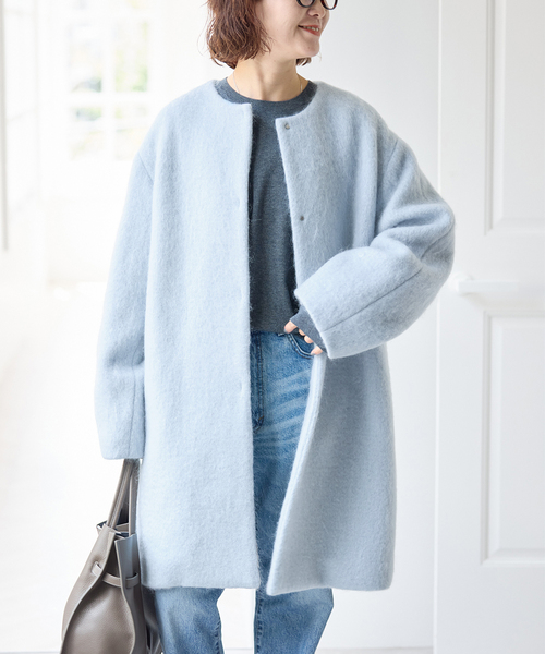 Spick & Span（スピックアンドスパン）の「ノーカラーコクーンシャギーコート（ノーカラーコート・レディース・ライトグレー/ブルー・38/36）」の11枚目の写真