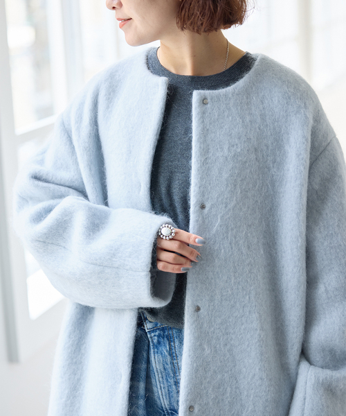 Spick & Span（スピックアンドスパン）の「ノーカラーコクーンシャギーコート（ノーカラーコート・レディース・ライトグレー/ブルー・38/36）」の13枚目の写真
