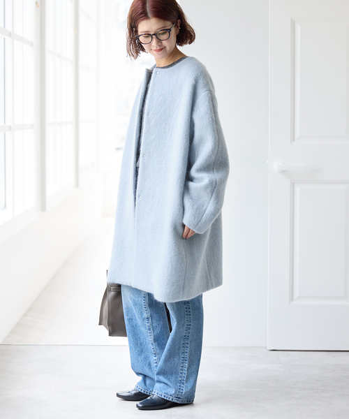 Spick & Span（スピックアンドスパン）の「ノーカラーコクーンシャギーコート（ノーカラーコート・レディース・ライトグレー/ブルー・38/36）」の14枚目の写真
