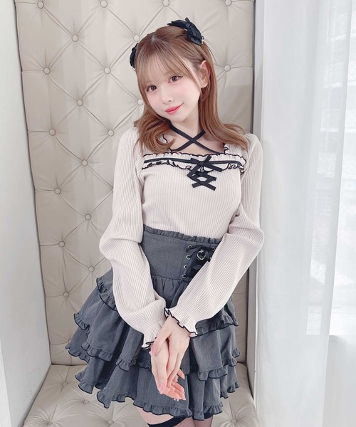 MA*RS(アメーバーマーズ)の「フリルリボンテレコトップス(Tシャツ/カットソー・レディース・ホワイト/ピンク/ブラック・FREE)」の20枚目の写真