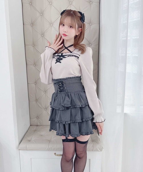 MA*RS(アメーバーマーズ)の「フリルリボンテレコトップス(Tシャツ/カットソー・レディース・ホワイト/ピンク/ブラック・FREE)」の21枚目の写真