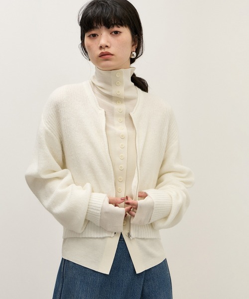 ADAM ET ROPE'(アダムエロペ)の「【WEB限定】モヘヤジップカーディガン(カーディガン/ボレロ・レディース・ブルー系その他4/グレー/ホワイト・FREE)」の2枚目の写真