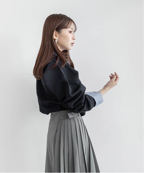 RANDA(ランダ)の「【選べる丈感】【SUSTAINABLE】2WAY シャツデザインハーフジップニット(ニット/セーター・レディース・ネイビー/ブラウン/グレー・FREE/FT)」の7枚目の写真