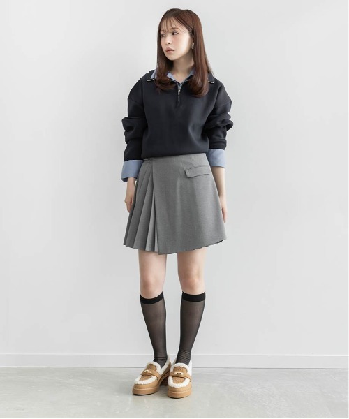 RANDA(ランダ)の「【選べる丈感】【SUSTAINABLE】2WAY シャツデザインハーフジップニット(ニット/セーター・レディース・ネイビー/ブラウン/グレー・FREE/FT)」の10枚目の写真