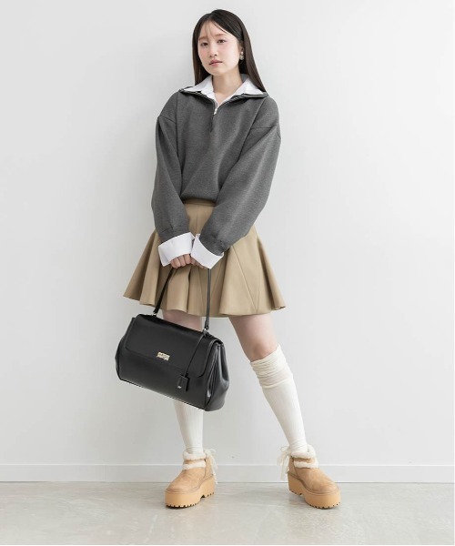 RANDA(ランダ)の「【選べる丈感】【SUSTAINABLE】2WAY シャツデザインハーフジップニット(ニット/セーター・レディース・ネイビー/ブラウン/グレー・FREE/FT)」の13枚目の写真