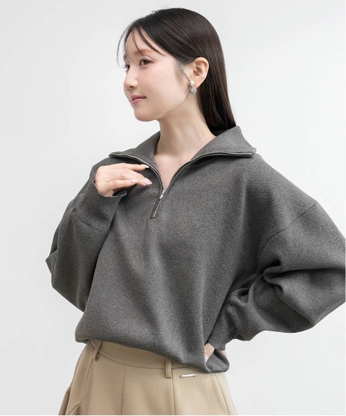 RANDA(ランダ)の「【選べる丈感】【SUSTAINABLE】2WAY シャツデザインハーフジップニット(ニット/セーター・レディース・ネイビー/ブラウン/グレー・FREE/FT)」の16枚目の写真