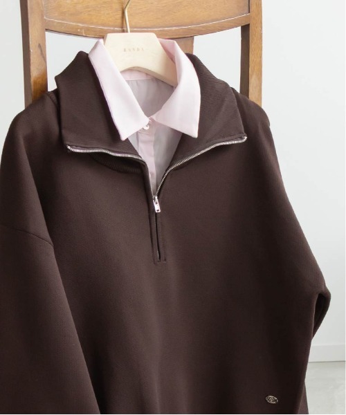 RANDA(ランダ)の「【選べる丈感】【SUSTAINABLE】2WAY シャツデザインハーフジップニット(ニット/セーター・レディース・ネイビー/ブラウン/グレー・FREE/FT)」の18枚目の写真