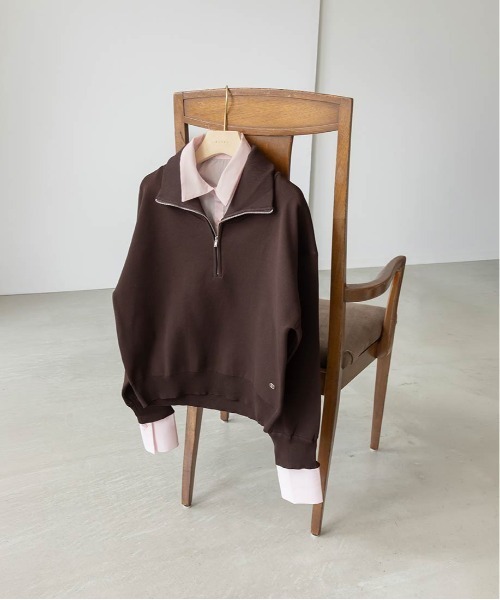 RANDA(ランダ)の「【選べる丈感】【SUSTAINABLE】2WAY シャツデザインハーフジップニット(ニット/セーター・レディース・ネイビー/ブラウン/グレー・FREE/FT)」の19枚目の写真