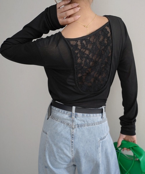 Rashik(ラシク)の「【Rashik】バックシャンレーストップス(Tシャツ/カットソー・レディース・グレー/ブラック/ホワイト・FREE)」の2枚目の写真