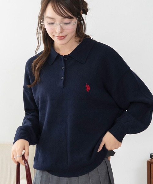 U.S. POLO ASSN.(ユーエスポロアッスン)の「∴WEGO/【26年秋冬新作】U.S.POLO ASSN.ジャガードポロニット(ニット/セーター・レディース・アイボリー/ネイビー/その他1/その他2/ブラウン・LARGE/MEDIUM)」の1枚目の写真
