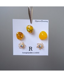 【R】1085 ゴールド×ミモザピアス5点セット(MA)