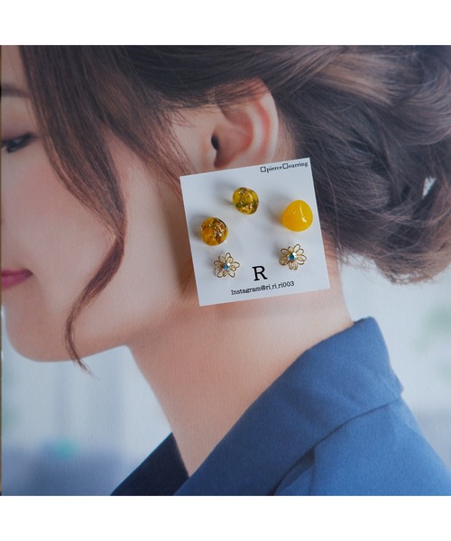 tone（トーン）の「【R】1085　ゴールド×ミモザピアス5点セット(MA)（ピアス（両耳用）・レディース・イエロー・FREE）」の4枚目の写真