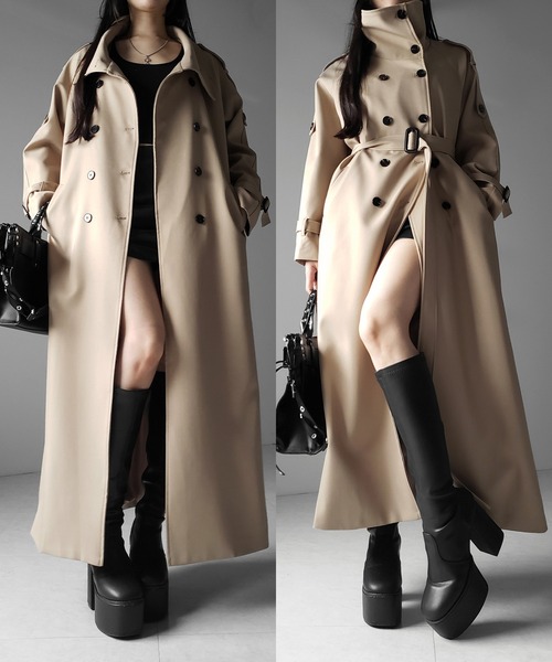 me+em select(ミームセレクト)の「【 2color 】2WAYスタンドカラーオーバーロングトレンチコート / 2WAY stand collar over long trench coat(トレンチコート・レディース・ブラック/ベージュ・FREE)」の1枚目の写真