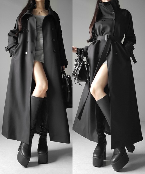 me+em select(ミームセレクト)の「【 2color 】2WAYスタンドカラーオーバーロングトレンチコート / 2WAY stand collar over long trench coat(トレンチコート・レディース・ブラック/ベージュ・FREE)」の2枚目の写真