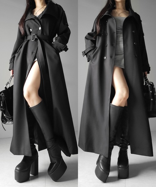 me+em select(ミームセレクト)の「【 2color 】2WAYスタンドカラーオーバーロングトレンチコート / 2WAY stand collar over long trench coat(トレンチコート・レディース・ブラック/ベージュ・FREE)」の5枚目の写真