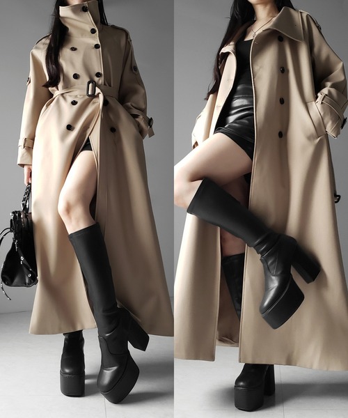 me+em select(ミームセレクト)の「【 2color 】2WAYスタンドカラーオーバーロングトレンチコート / 2WAY stand collar over long trench coat(トレンチコート・レディース・ブラック/ベージュ・FREE)」の6枚目の写真