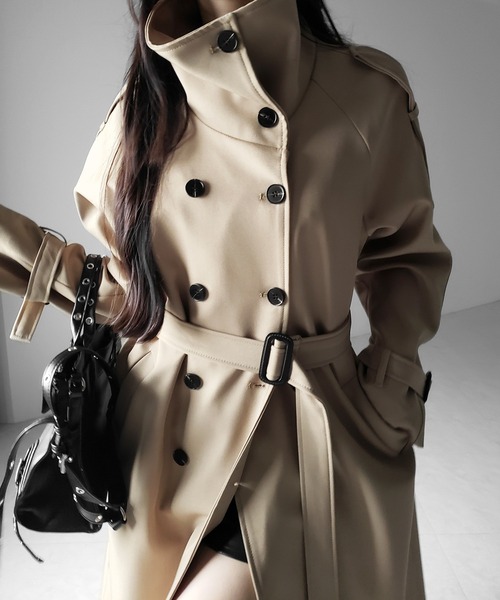 me+em select(ミームセレクト)の「【 2color 】2WAYスタンドカラーオーバーロングトレンチコート / 2WAY stand collar over long trench coat(トレンチコート・レディース・ブラック/ベージュ・FREE)」の7枚目の写真