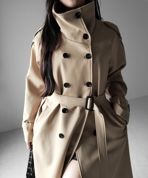 me+em select(ミームセレクト)の「【 2color 】2WAYスタンドカラーオーバーロングトレンチコート / 2WAY stand collar over long trench coat(トレンチコート・レディース・ブラック/ベージュ・FREE)」の8枚目の写真
