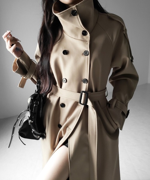 me+em select(ミームセレクト)の「【 2color 】2WAYスタンドカラーオーバーロングトレンチコート / 2WAY stand collar over long trench coat(トレンチコート・レディース・ブラック/ベージュ・FREE)」の12枚目の写真