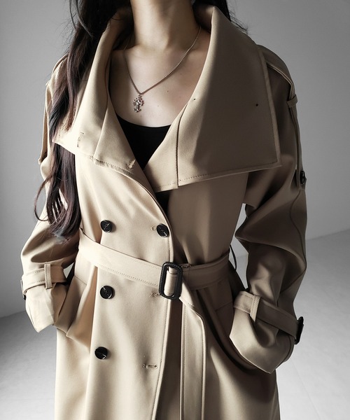 me+em select(ミームセレクト)の「【 2color 】2WAYスタンドカラーオーバーロングトレンチコート / 2WAY stand collar over long trench coat(トレンチコート・レディース・ブラック/ベージュ・FREE)」の13枚目の写真