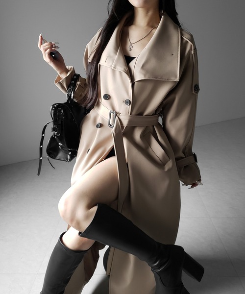 me+em select(ミームセレクト)の「【 2color 】2WAYスタンドカラーオーバーロングトレンチコート / 2WAY stand collar over long trench coat(トレンチコート・レディース・ブラック/ベージュ・FREE)」の14枚目の写真