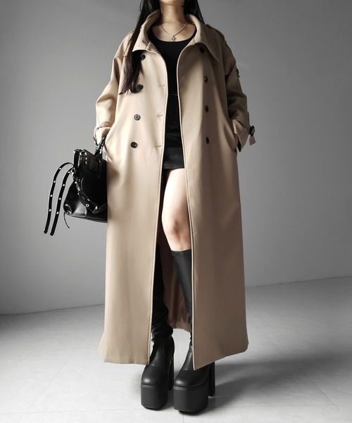 me+em select(ミームセレクト)の「【 2color 】2WAYスタンドカラーオーバーロングトレンチコート / 2WAY stand collar over long trench coat(トレンチコート・レディース・ブラック/ベージュ・FREE)」の16枚目の写真