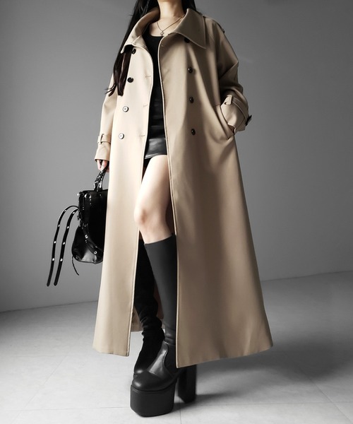 me+em select(ミームセレクト)の「【 2color 】2WAYスタンドカラーオーバーロングトレンチコート / 2WAY stand collar over long trench coat(トレンチコート・レディース・ブラック/ベージュ・FREE)」の17枚目の写真