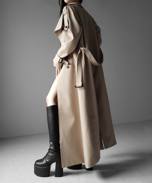 me+em select(ミームセレクト)の「【 2color 】2WAYスタンドカラーオーバーロングトレンチコート / 2WAY stand collar over long trench coat(トレンチコート・レディース・ブラック/ベージュ・FREE)」の18枚目の写真