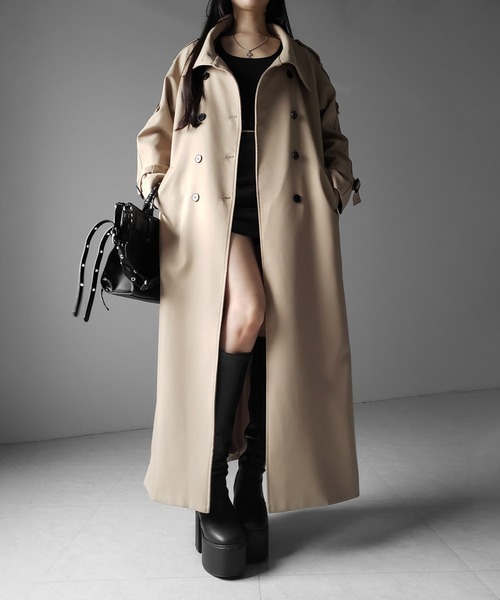 me+em select(ミームセレクト)の「【 2color 】2WAYスタンドカラーオーバーロングトレンチコート / 2WAY stand collar over long trench coat(トレンチコート・レディース・ブラック/ベージュ・FREE)」の21枚目の写真