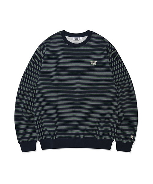 Wacky WiLLy(ワッキーウィリー)の「MULTI STRIPE SWEATSHIRT(スウェット・メンズ・ネイビー/グレー・SMALL/MEDIUM/LARGE/X-LARGE)」の1枚目の写真