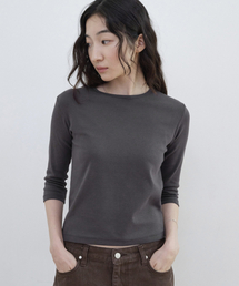 ベーシック7分袖スリムTシャツ_チャコール