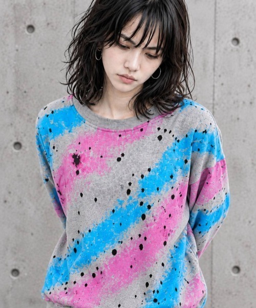 KAMINARI_TOKIO(カミナリトキオ)の「ペイントグラフィック ダメージスウェットプルオーバー(スウェット・レディース・ブラウン/グレー・FREE)」の5枚目の写真