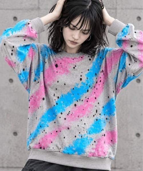 KAMINARI_TOKIO(カミナリトキオ)の「ペイントグラフィック ダメージスウェットプルオーバー(スウェット・レディース・ブラウン/グレー・FREE)」の7枚目の写真